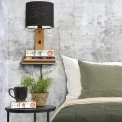 Good & Mojo Appliques Murales Et Spots Applique Bambou/lin Avec Tablette H36cm -Luminaires Ventes applique bambou lin avec tablette h36cm 32