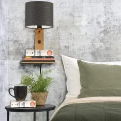 Good & Mojo Appliques Murales Et Spots Applique Bambou/lin Avec Tablette H36cm -Luminaires Ventes applique bambou lin avec tablette h36cm 8