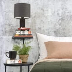 Good & Mojo Appliques Murales Et Spots Applique Bambou Noir/lin Avec Tablette H36cm -Luminaires Ventes applique bambou noir lin avec tablette h36cm 26