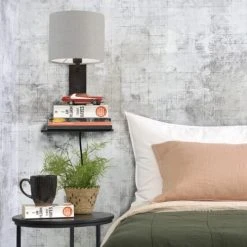 Good & Mojo Appliques Murales Et Spots Applique Bambou Noir/lin Avec Tablette H36cm -Luminaires Ventes applique bambou noir lin avec tablette h36cm 32