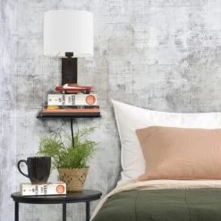 Good & Mojo Appliques Murales Et Spots Applique Bambou Noir/lin Avec Tablette H36cm -Luminaires Ventes applique bambou noir lin avec tablette h36cm 38