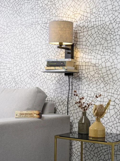 It's About Romi Appliques Murales Et Spots Applique Noire Avec Tablette Et Abat-jour Gris H42cm 4 It's About Romi Appliques Murales Et Spots Applique Noire Avec Tablette Et Abat-jour Gris H42cm – Image 2