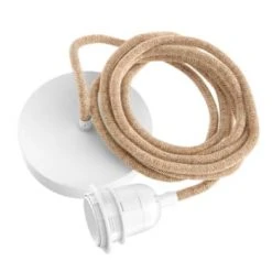 Hoopzi Suspensions Suspension 1 Fil électrique En Tissu Doré 2,5m Douille Noire -Luminaires Ventes cable lampara techo fibras naturales blanco 2