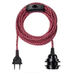Hoopzi Suspensions Fil électrique En Tissu Luminaire Pied De Poule 4,5m -Luminaires Ventes fil electrique en tissu luminaire chevron rose rouge 4 5m 1