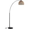 ATHM DESIGN Lampadaires Lampadaire Abat Jour Aspect Rotin Beige Et Pied Métal Noir -Luminaires Ventes lampadaire abat jour aspect rotin beige et pied metal noir