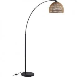 ATHM DESIGN Lampadaires Lampadaire Abat Jour Aspect Rotin Beige Et Pied Métal Noir