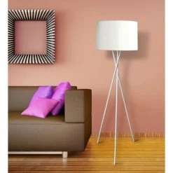 ATHM DESIGN Lampadaires Lampadaire Abat Jour Tissu Blanc Et Pied Métal -Luminaires Ventes lampadaire abat jour tissu blanc et pied metal 4