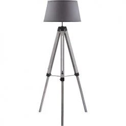 ATHM DESIGN Lampadaires Lampadaire Abat Jour Tissu Gris Et Pieds Bois