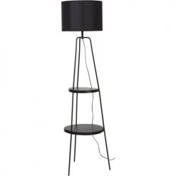ATHM DESIGN Lampadaires Lampadaire Abat Jour Tissu Noir Et Pieds Métal Noir