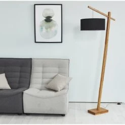 ATHM DESIGN Lampadaires Lampadaire Abat Jour Tissu Noir Pied Bois -Luminaires Ventes lampadaire abat jour tissu noir pied bois 2