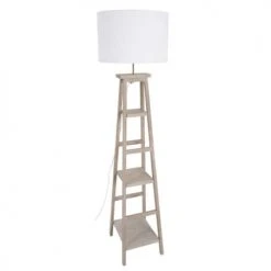 Corep Lampadaires Lampadaire Avec étagères Bois & Coton Blanc H162cm