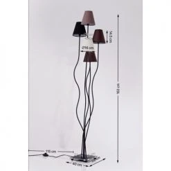 Kare Design Lampadaires Lampadaire En Acier Noir 5 Abat-jours En Coton Marron H163 -Luminaires Ventes lampadaire en acier noir 5 abat jours en coton marron h163 4