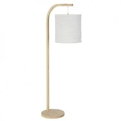 Maisons Du Monde Lampadaires Lampadaire En Bois D'ailante Beige Et Abat-jour En Tissu Blanc H169