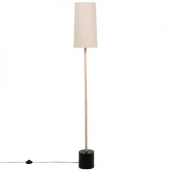 Maisons Du Monde Lampadaires Lampadaire En Bois Noir, Gris Et Beige, Abat-jour En Lin H154