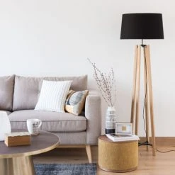 Maisons Du Monde Lampadaires Lampadaire En Chêne Et Abat-jour Noir H146 -Luminaires Ventes lampadaire en chene et abat jour noir h146 1000 13 25 194816 4