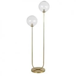 Maisons Du Monde Lampadaires Lampadaire En Métal Doré Et 2 Globes En Verre Ambré H161