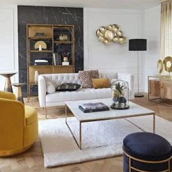 Maisons Du Monde Lampadaires Lampadaire En Métal Doré, Marbre Et Abat-jour En Velours Noirs H156 -Luminaires Ventes lampadaire en metal dore marbre et abat jour en velours noirs h156 1000 4 37 220494 3