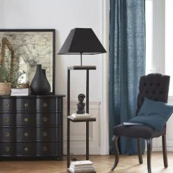 Maisons Du Monde Lampadaires Lampadaire En Métal Et Sapin Avec Abat-jour En Coton Noir H158 -Luminaires Ventes lampadaire en metal et sapin avec abat jour en coton noir h158 1000 12 25 130487 13