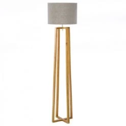 Wadiga Lampadaires Lampadaire Pied En Bois Et Abat-jour Gris