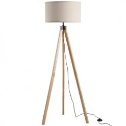 Homcom Lampadaires Lampadaire Trépied Style Scandinave H152 Cm Bois De Pin Lin Beige