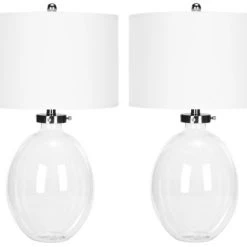 Safavieh Lampes à Poser Lampe à Poser Abat-jour 100% Coton Et Pied En Fer Et Verre Blanc (x2)