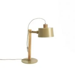 DIZY Design Lampes à Poser Lampe à Poser En Chêne Et Métal Vert -Luminaires Ventes lampe a poser en chene et metal laiton 2