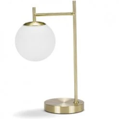 Wadiga Lampes à Poser Lampe à Poser Rétro Métal Doré Et Globe En Verre Blanchi H40cm