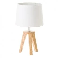 Wadiga Lampes à Poser Lampe à Poser Trépied Bois Et Abat-jour Blanc H33,5cm