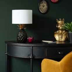 Maisons Du Monde Lampes à Poser Lampe Ananas En Céramique Noire Et Métal Doré, Et Abat-jour En Lin Blanc -Luminaires Ventes lampe ananas en ceramique noire et metal dore et abat jour en lin blanc 1000 8 32 227213 3