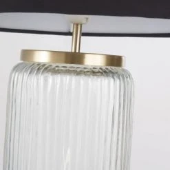 Maisons Du Monde Lampes à Poser Lampe Base En Verre Strié Et Métak Doré, Abat-jour En Coton Noir H79 -Luminaires Ventes lampe base en verre strie et metak dore abat jour en coton noir h79 1000 3 15 226868 4
