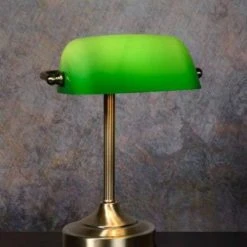 Lucide Lampes à Poser Lampe De Bureau Métal Et Verre Vert Bronze H30cm -Luminaires Ventes lampe de bureau metal et verre vert bronze h30cm 1