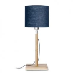 Good & Mojo Lampes à Poser Lampe De Table En Bambou Abat-jour En Lin Bleu Denim, H. 59cm