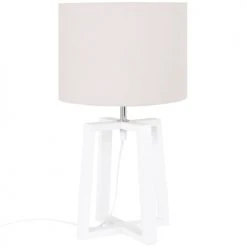 Maisons Du Monde Lampes à Poser Lampe En Bois D'hévéa Et Abat-jour En Coton Gris