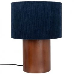 Maisons Du Monde Lampes à Poser Lampe En Bois D'hévéa Marron Et Abat-jour En Velours Bleu Nuit