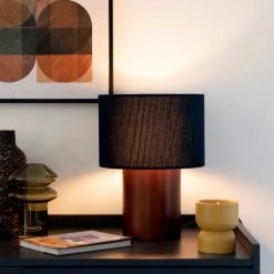 Maisons Du Monde Lampes à Poser Lampe En Bois D'hévéa Marron Et Abat-jour En Velours Bleu Nuit -Luminaires Ventes lampe en bois d hevea marron et abat jour en velours bleu nuit 1000 5 25 228026 4