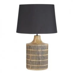 Maisons Du Monde Lampes à Poser Lampe En Bois De Manguier Gravé Et Abat-jour En Coton Noir H75
