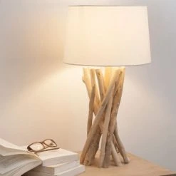 Maisons Du Monde Lampes à Poser Lampe En Bois Flotté Et Abat-jour En Coton H 55 Cm -Luminaires Ventes lampe en bois flotte et abat jour en coton h 55 cm 1000 16 0 138498 3