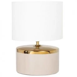Maisons Du Monde Lampes à Poser Lampe En Céramique Beige Et Fer Doré, Abat-jour En Coton Blanc