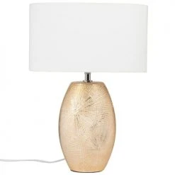 Maisons Du Monde Lampes à Poser Lampe En Céramique Dorée Et Abat-jour En Coton Blanc