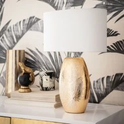 Maisons Du Monde Lampes à Poser Lampe En Céramique Dorée Et Abat-jour En Coton Blanc -Luminaires Ventes lampe en ceramique doree et abat jour en coton blanc 1000 8 26 211012 3