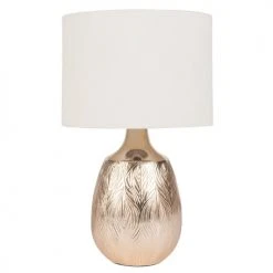 Maisons Du Monde Lampes à Poser Lampe En Céramique Dorée Feuilles Gravées Et Abat-jour écru