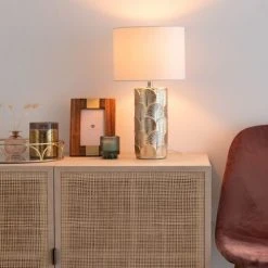 Maisons Du Monde Lampes à Poser Lampe En Céramique Dorée Sculptée Et Abat-jour écru -Luminaires Ventes lampe en ceramique doree sculptee et abat jour ecru 1000 11 13 200339 3