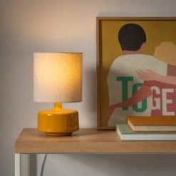 Maisons Du Monde Lampes à Poser Lampe En Céramique Jaune Et Abat-jour En Coton écru -Luminaires Ventes lampe en ceramique jaune et abat jour en coton ecru 1000 14 1 225009 3