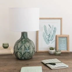 Maisons Du Monde Lampes à Poser Lampe En Céramique Verte Abat-jour En Coton Blanc -Luminaires Ventes lampe en ceramique verte abat jour en coton blanc 1000 0 32 171904 7