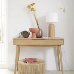 Maisons Du Monde Lampes à Poser Lampe En Chêne Et Abat-jour En Coton Blanc -Luminaires Ventes lampe en chene et abat jour en coton blanc 1000 16 23 211870 4