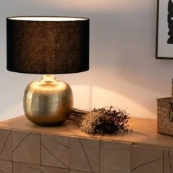 Maisons Du Monde Lampes à Poser Lampe En Métal Doré Et Abat-jour En Coton Recyclé Noir -Luminaires Ventes lampe en metal dore et abat jour en coton recycle noir 1000 1 0 227427 3