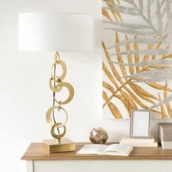 Maisons Du Monde Lampes à Poser Lampe En Métal Doré Et Coton Blanc -Luminaires Ventes lampe en metal dore et coton blanc 1000 3 40 165311 4