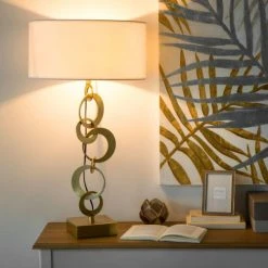 Maisons Du Monde Lampes à Poser Lampe En Métal Doré Et Coton Blanc -Luminaires Ventes lampe en metal dore et coton blanc 1000 3 40 165311 7