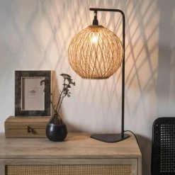 Maisons Du Monde Lampes à Poser Lampe En Métal Noir Abat-jour Rond En Bambou -Luminaires Ventes lampe en metal noir abat jour rond en bambou 1000 2 12 223790 3