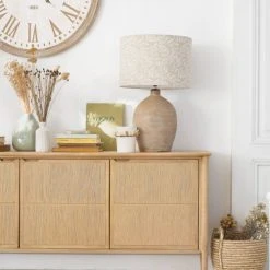 Maisons Du Monde Lampes à Poser Lampe En Terre Cuite Sculptée, Bois De Manguier Et Abat-jour En Lin Imprimé -Luminaires Ventes lampe en terre cuite sculptee bois de manguier et abat jour en lin imprime 1000 8 14 221127 3